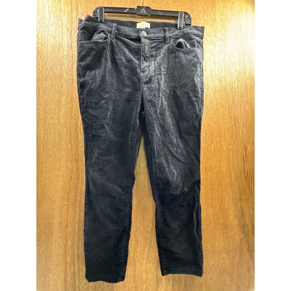 Loft Outlet Velvet Pants Womens Size 14 Black Straight Leg Five Pocket Trousers